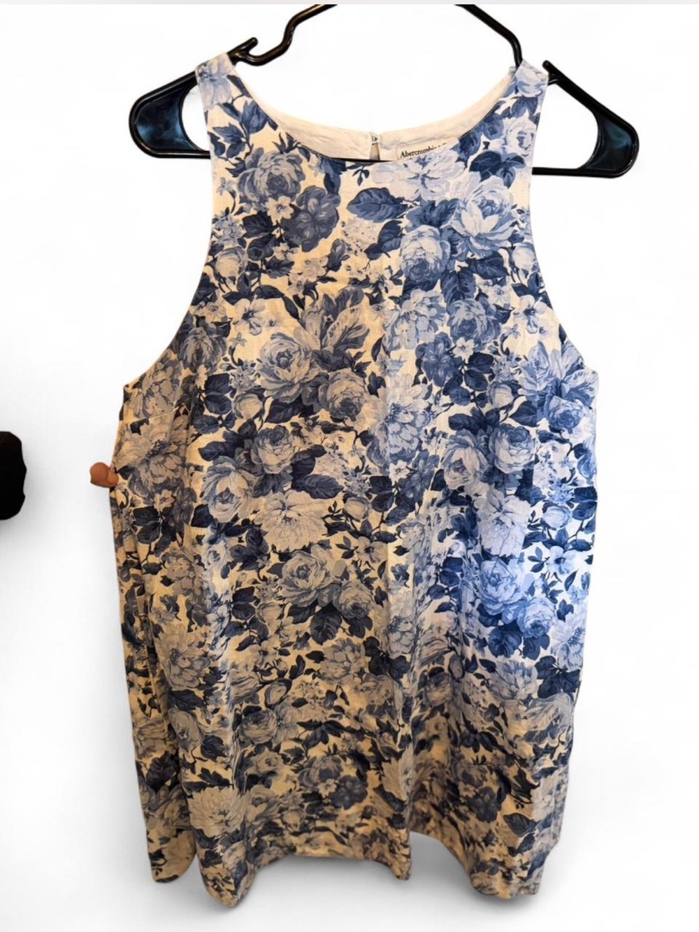 Abercrombie & Fitch Blue and Cream Linen Blend Floral Dress